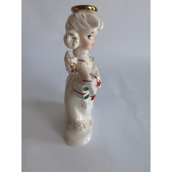 Vintage Angel Figurine Christmas December Poinsettia Shopper Knobler Ceramic - Picture 5 of 6